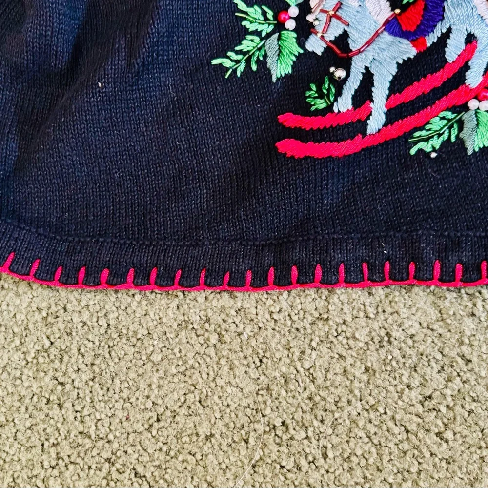 Victoria Jones Woman Sz 3x Black Cardigan Vest with Embroidered Holiday Design